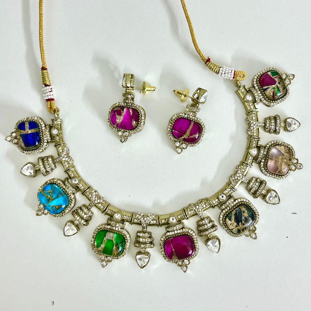 Doublet Satrangi Necklace set