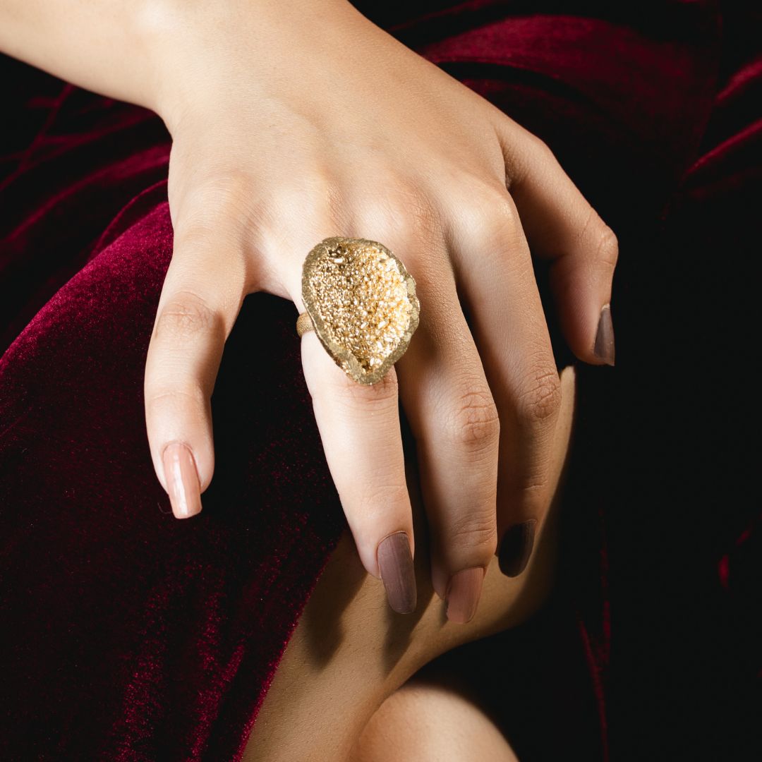 Geode Statement Ring Brass with 18K Gold Plating