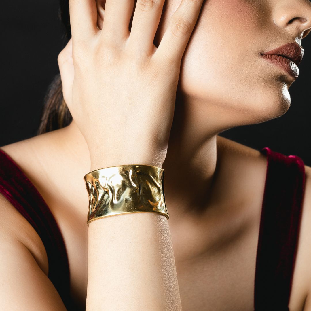 Thawed Statement Cuff Bracelet Brass with 18k Gold Plating