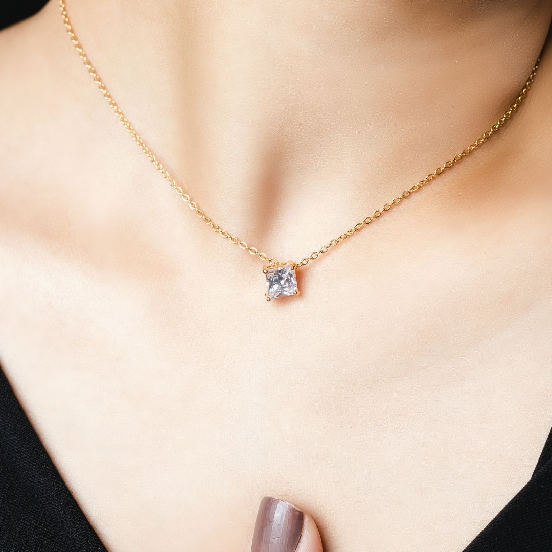 Delicate Princess Solitaire Necklace Stainless Steel Anti Tarnish Jewels
