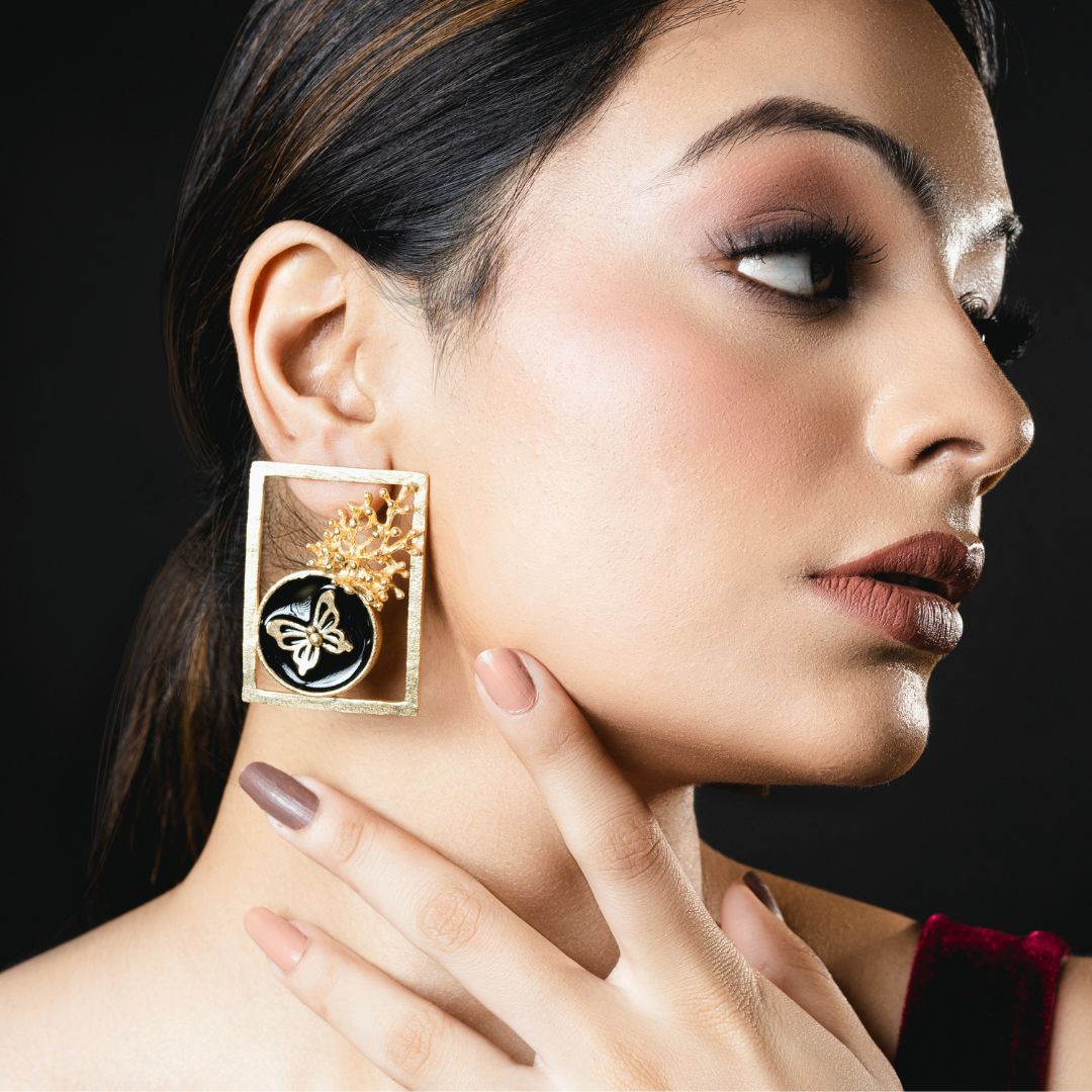 Blooming Butterfly Statement Earrings Brass with 18K Gold Plating