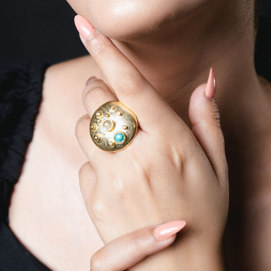 Celestial Statement Ring Brass with 18K Gold Plating