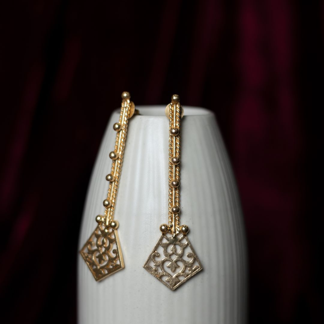 Ancient Key Dangler Earrings Brass with 18K Gold Plating
