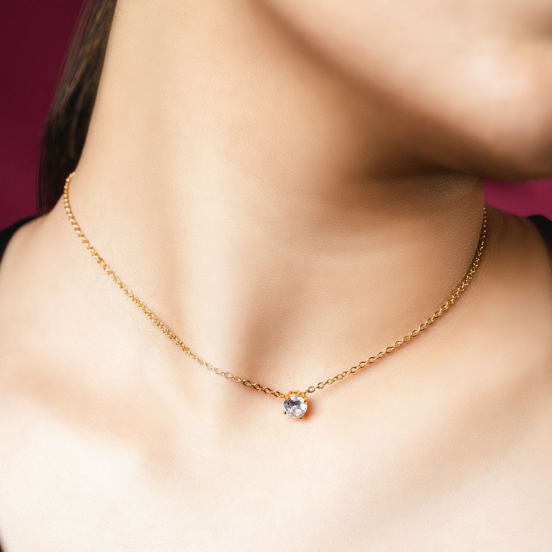Delicate Round Solitaire Necklace Stainless Steel Anti Tarnish Jewels