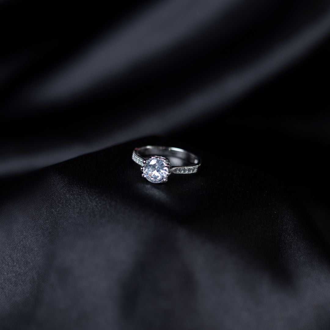 Solitaire Crown Ring 92.5 Sterling Silver with CZ Stones