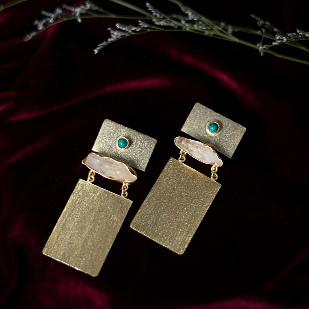 Cocktail Statement Earrings Brass with 18K Gold Plating