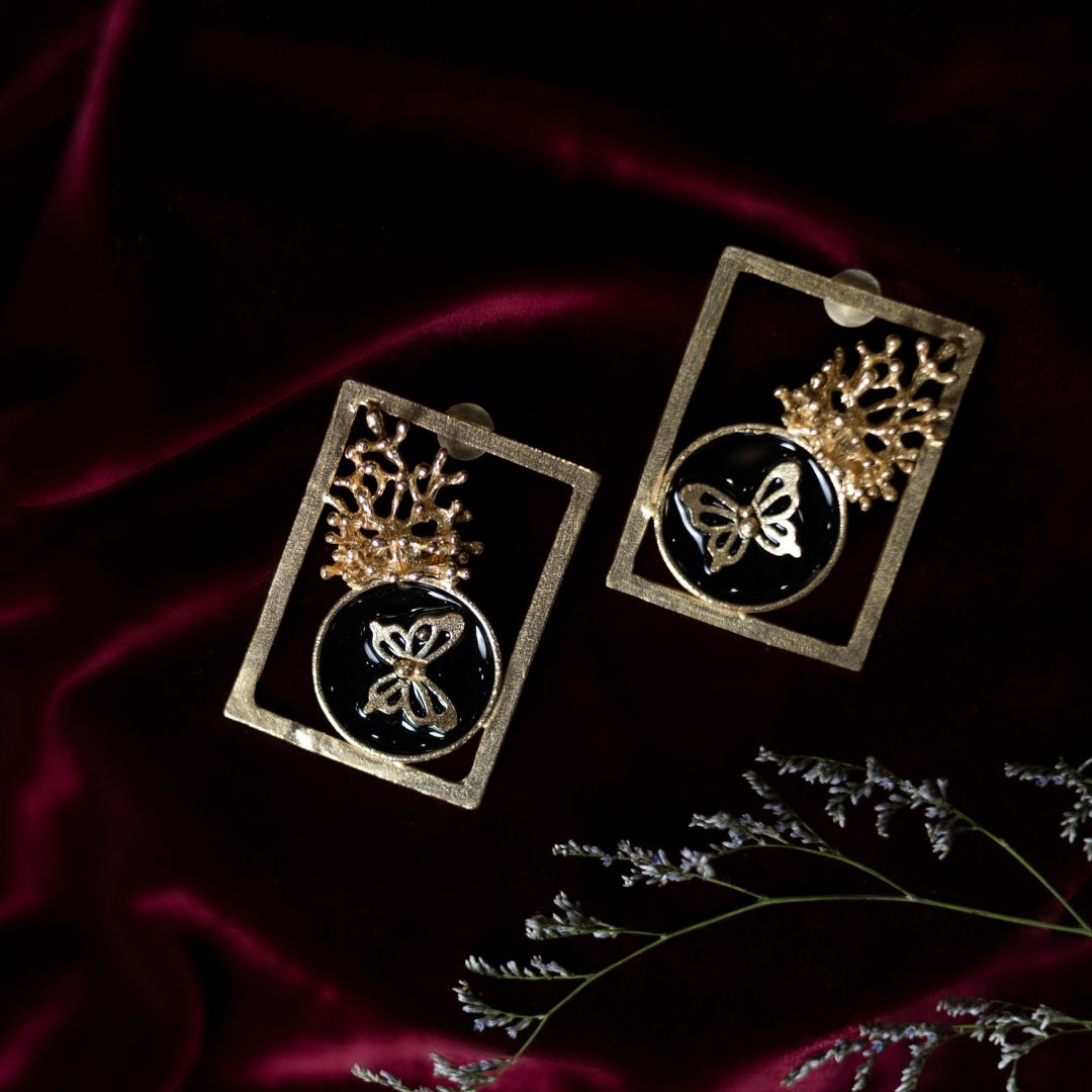 Blooming Butterfly Statement Earrings Brass with 18K Gold Plating