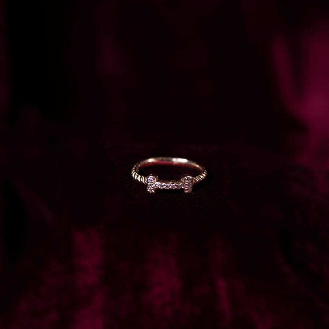 Minimalistic Rope Rose Gold Ring 92.5 Sterling Silver with CZ Stones and Rose Gold Polish