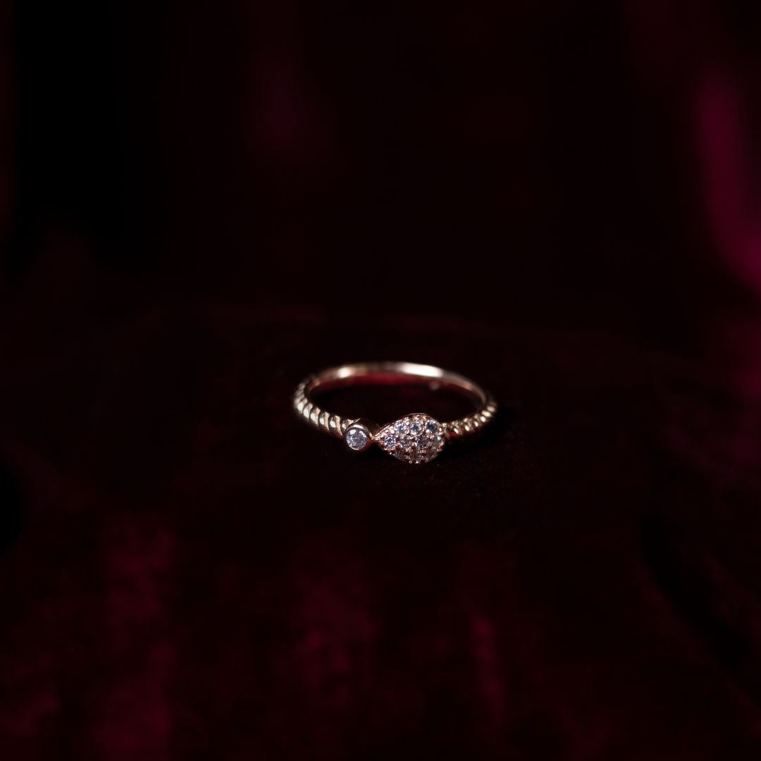 Panicle Rose Gold Rope Ring 92.5 Pure Silver with CZ Stones