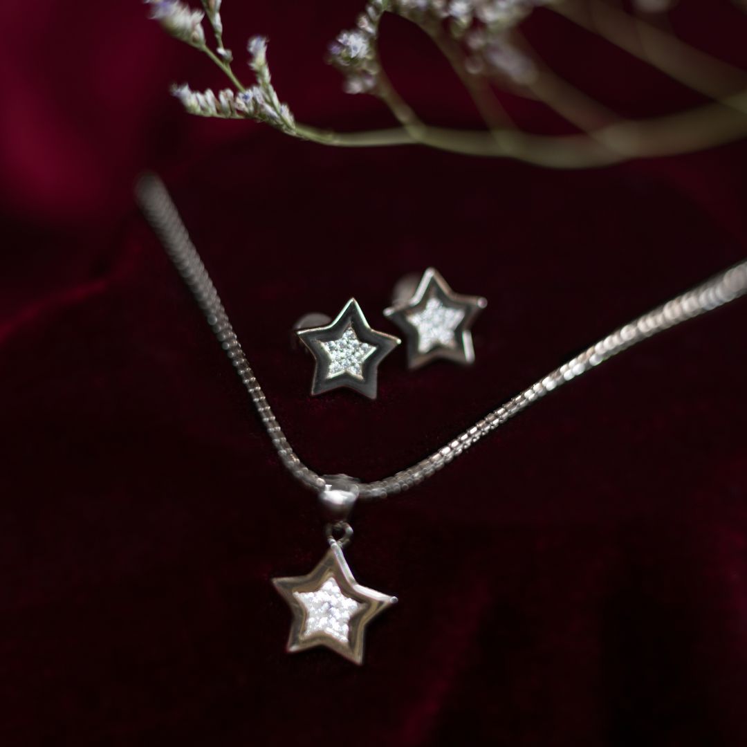 Pole Star Pendant Set 92.5 Sterling Silver with CZ Stones