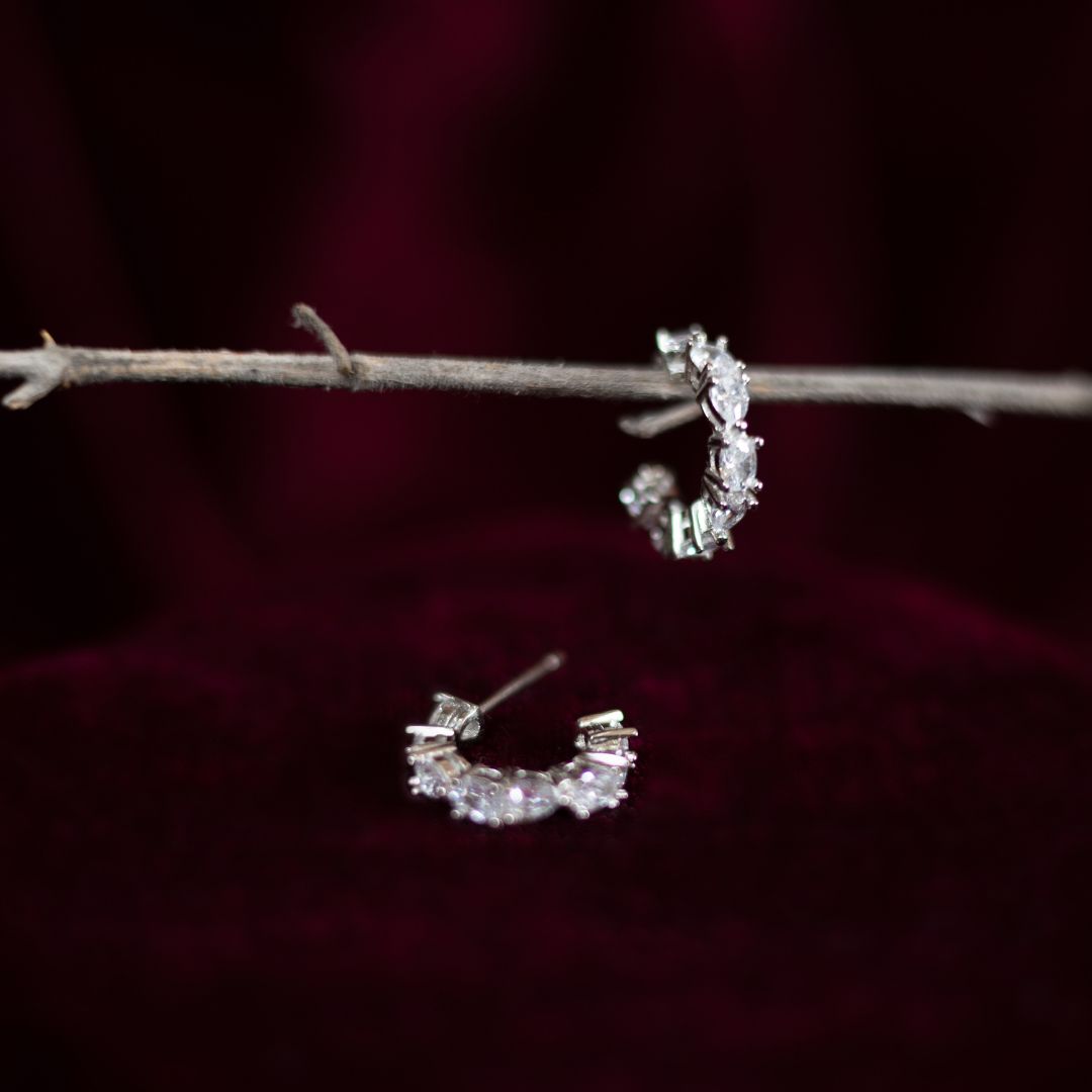 Striking Hoop Earrings 92.5 Sterling Silver with CZ Stones