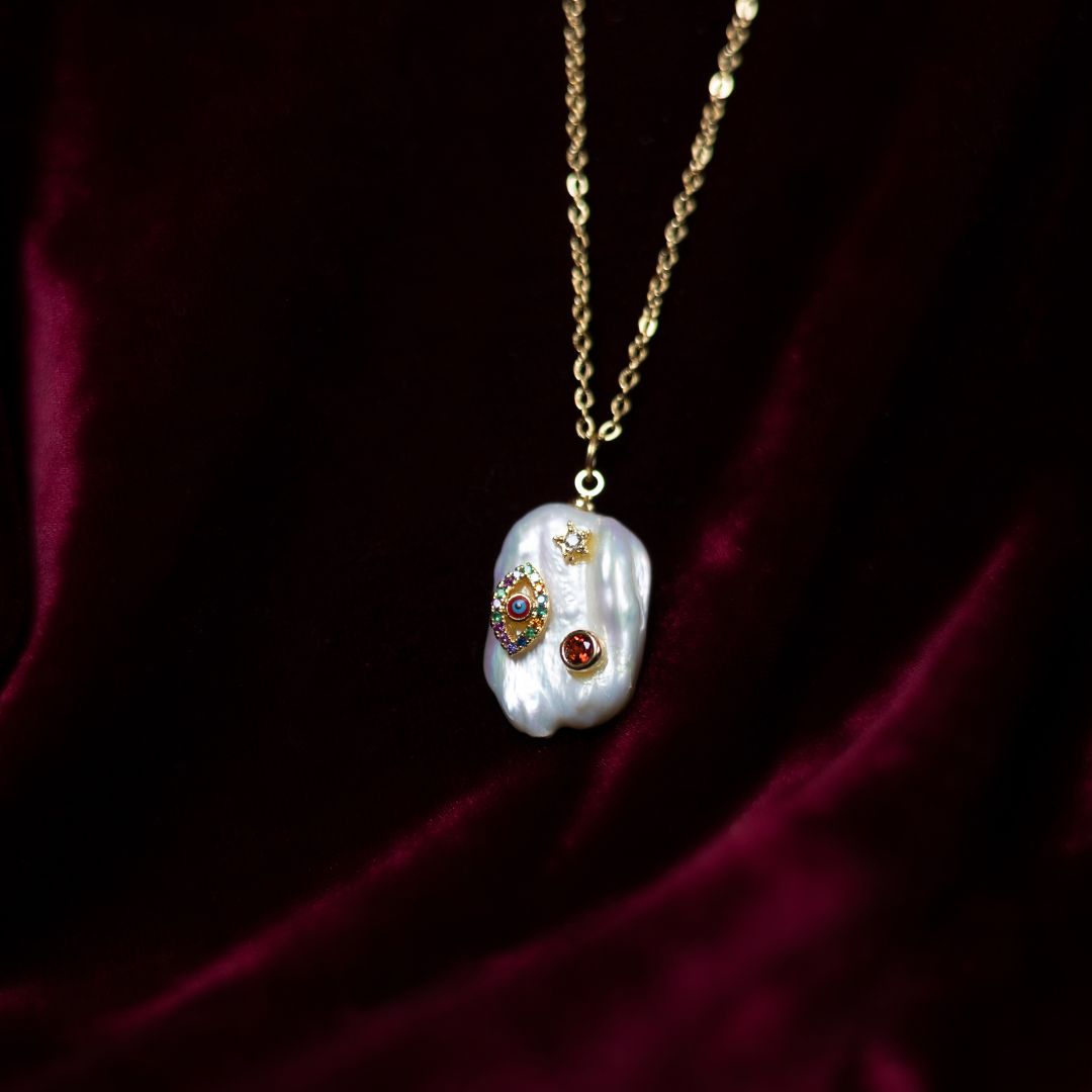 Evil Eye Rock Pendant Necklace Stainless Steel Anti Tarnish Jewels