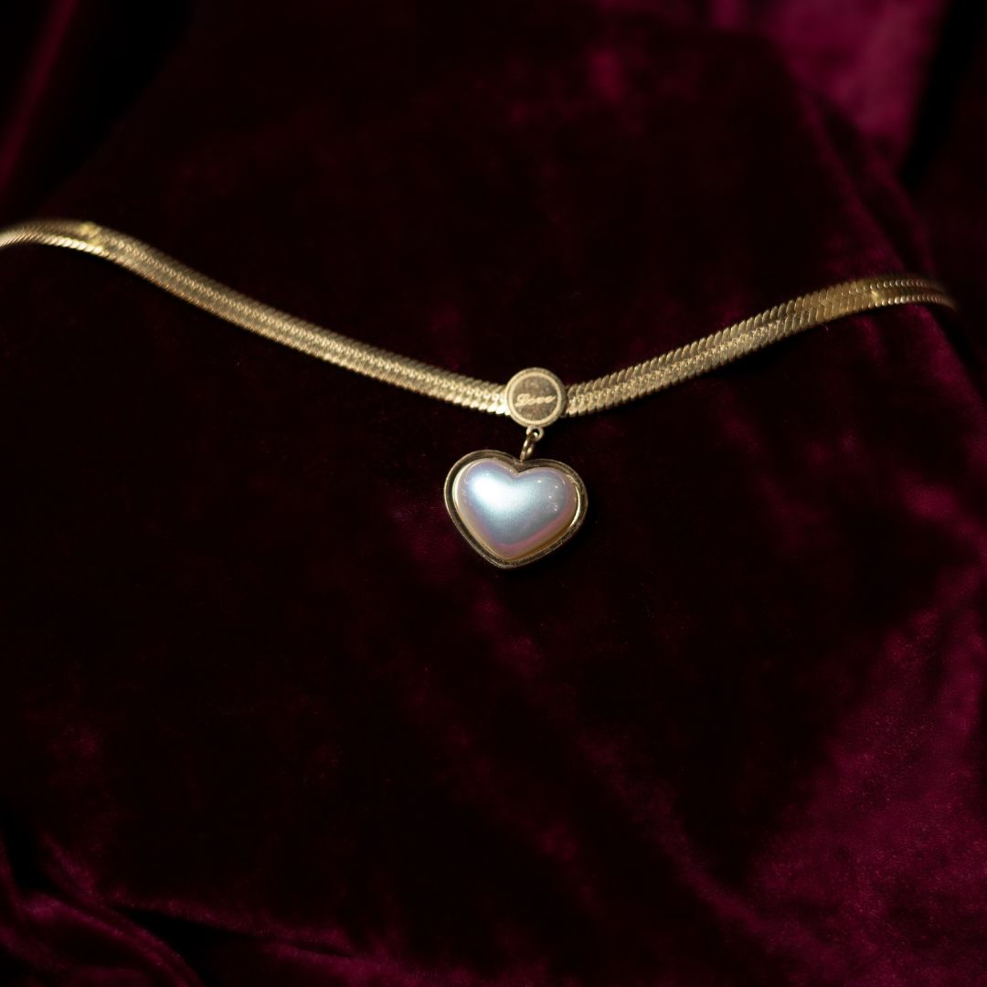 Heart Of Pearl Chain Necklace Stainless Steel Anti Tarnish Jewels