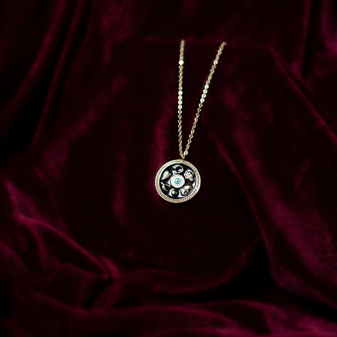 Horoscope Circle Pendant Necklace Stainless Steel Anti Tarnish Jewels