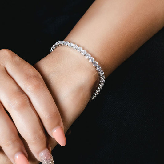 Silver Cushion Tennis Bracelet Stainless Steel with CZ Stones