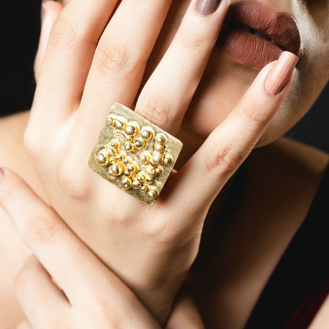 Bubble Statement Ring Brass with 18k Gold Plating