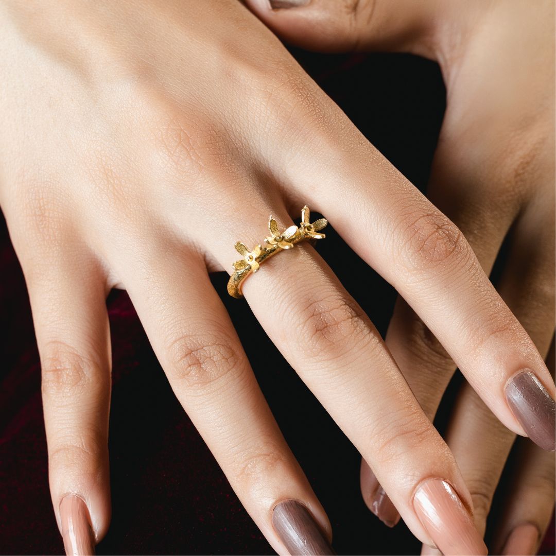 Floret Band Ring Brass with 18K Gold Plating