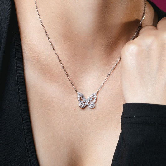 Butterfly Necklace 92.5 Sterling Silver with CZ Stones