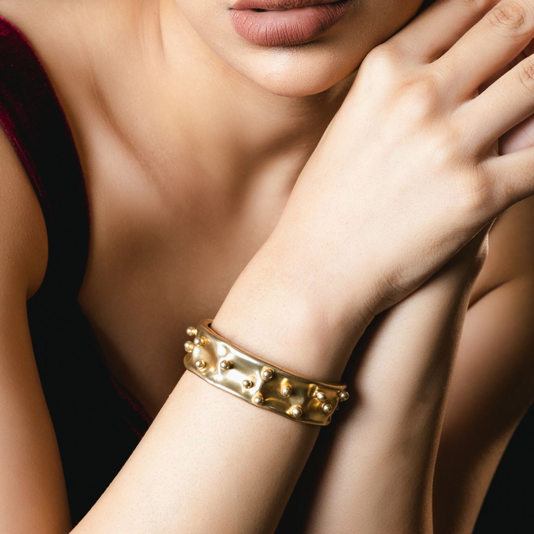 Statement Bubble Cuff Bracelet Brass with 18k Gold Plating