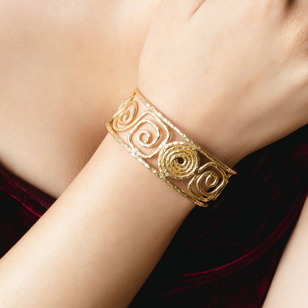 Vintage Spiral Cuff Bracelet Brass with 18k Gold Plating