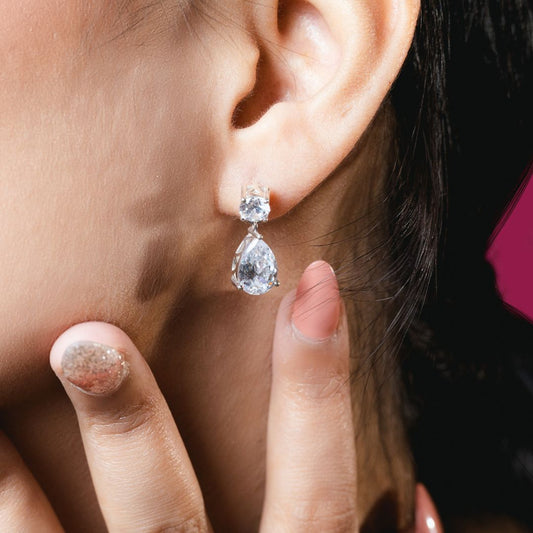 Dazzling Pear Solitaire Earring 92.5 Sterling Silver CZ Stones