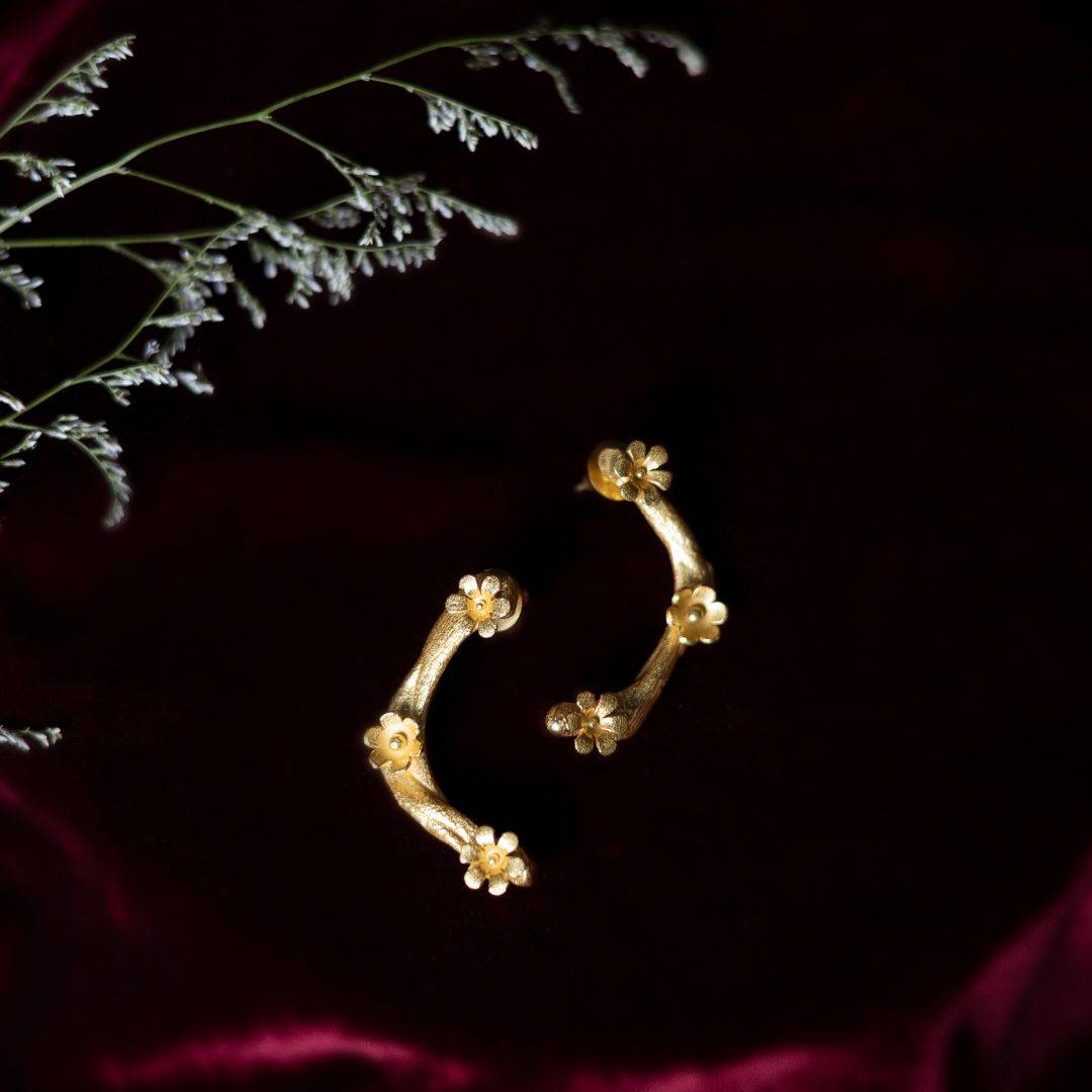 Floret Twig Earrings Brass with 18K Gold Plating