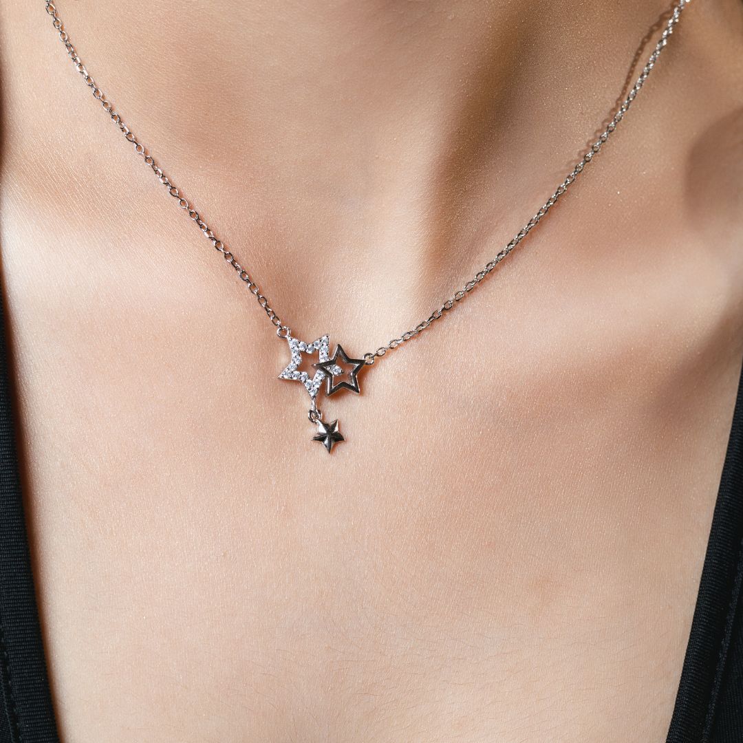 Cluster of Stars Necklace 92.5 Sterling Silver with CZ Stones