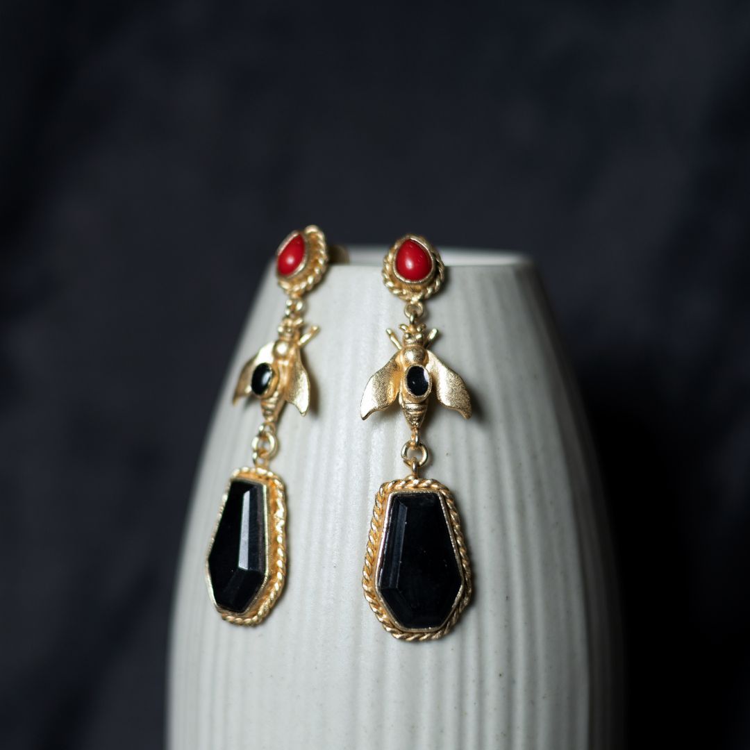 Fire Beetle Dangler Earrings Brass with 18K Gold Plating