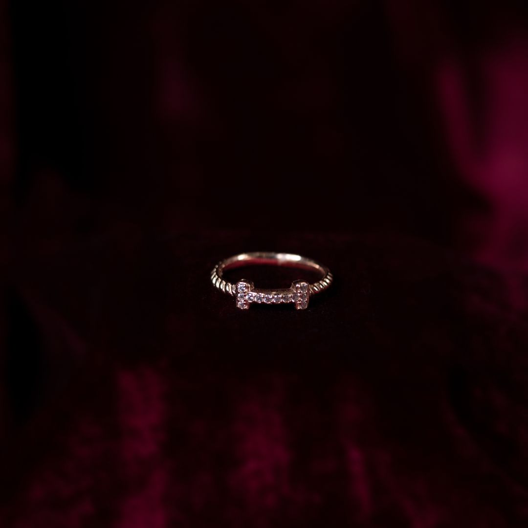 Minimalistic  Rope Rose Gold Ring 92.5 Sterling Silver with CZ Stones and Rose Gold Polish