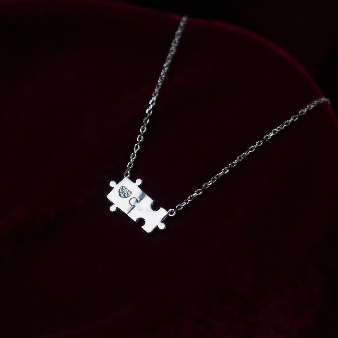 Love Puzzle Silver Necklace 92.5 Sterling Silver with CZ Stones