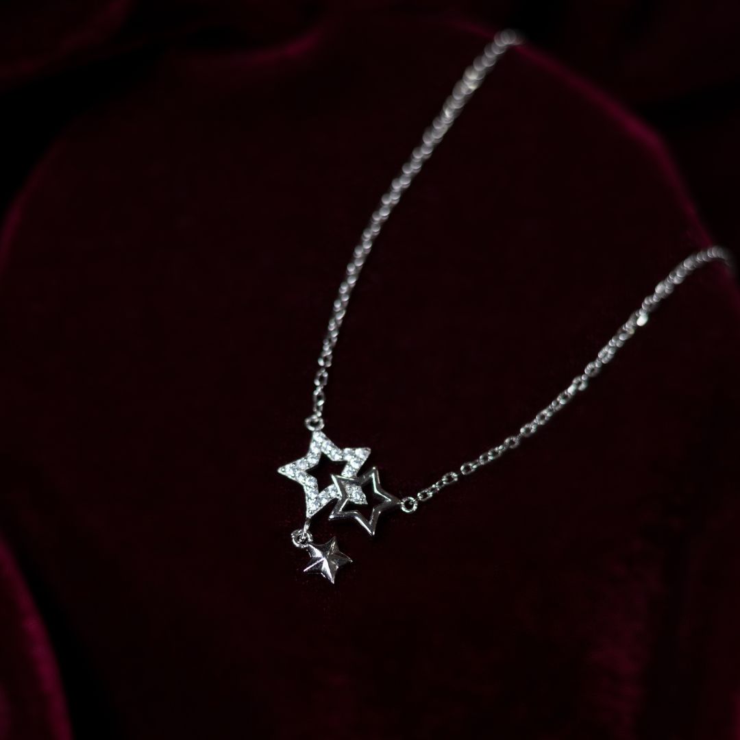 Cluster of Stars Necklace 92.5 Sterling Silver with CZ Stones