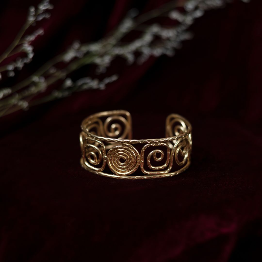 Vintage Spiral Cuff Bracelet Brass with 18k Gold Plating